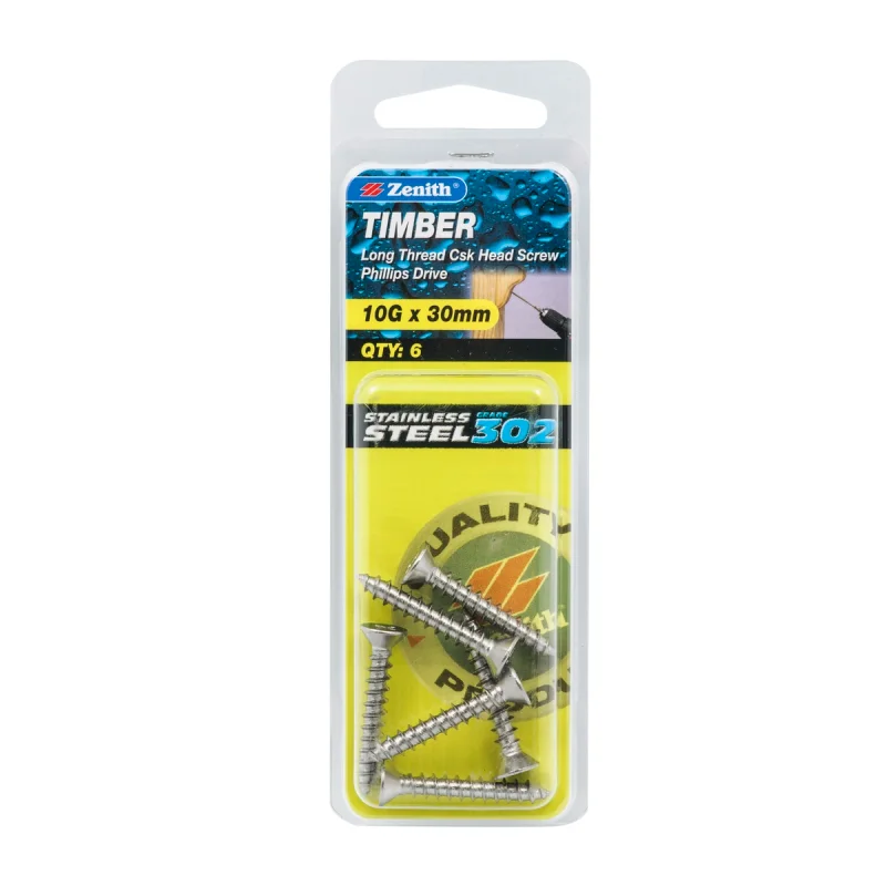 10PK 6" TIMBER SCREW STAINLESS STEEL