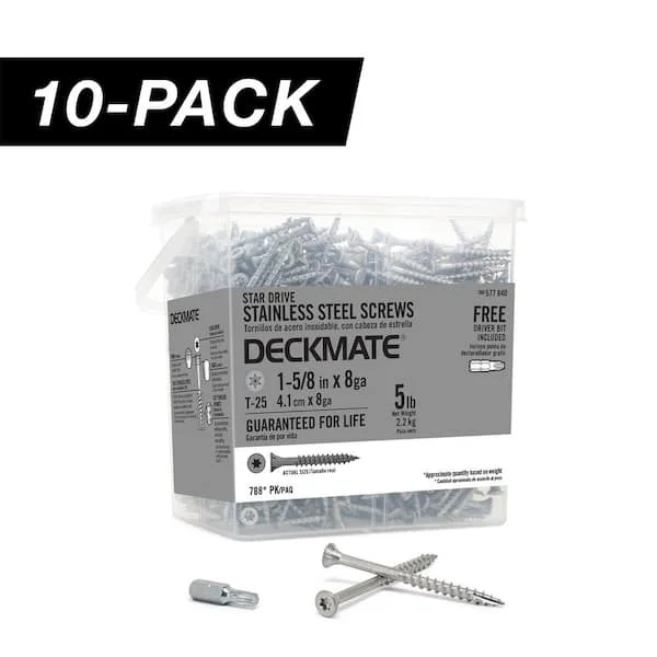 10PK 8" TIMBER SCREW STAINLESS STEEL